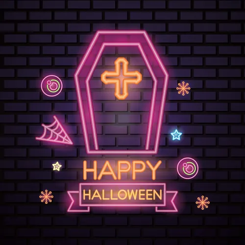 Pink Halloween Coffin Cross Neon Sign - Custom Stickers Now