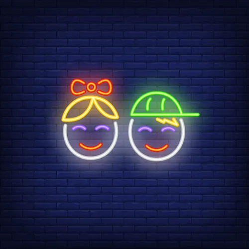 Smiling Girl Boy Faces Neon Sign - Custom Stickers Now