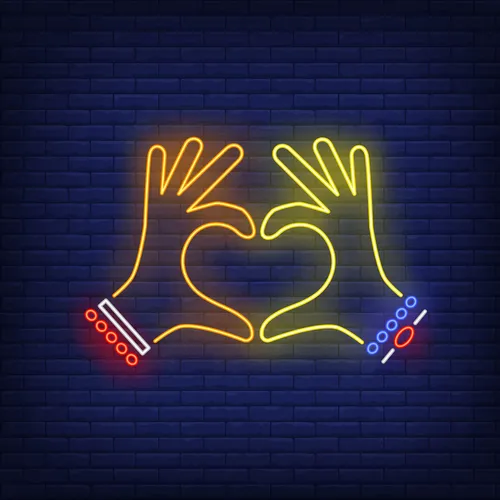 Woman Hands Heart Gesture Neon Sign - Custom Stickers Now