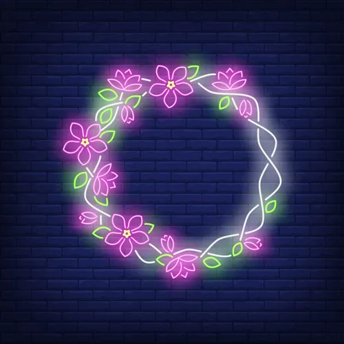 Floral Round Frame Neon Sign - Custom Stickers Now