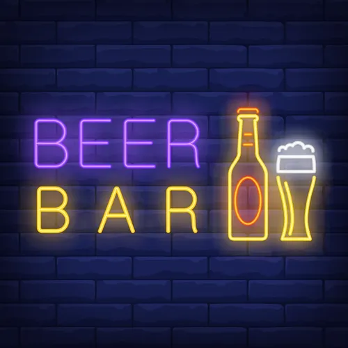 Beer & Bar with Bottle & Glass Neon - Custom Stickers Now