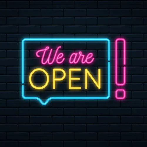 We Are Open Neon Sign - Custom Stickers Now