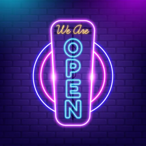 We are Open Vertical Neon Sign - Custom Stickers Now