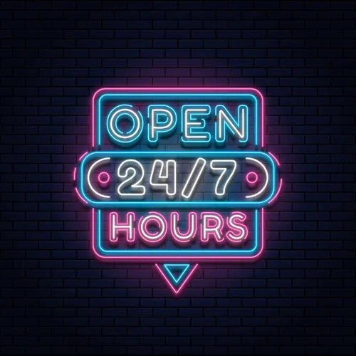 24/7 Open Hours Neon Sign - Custom Stickers Now
