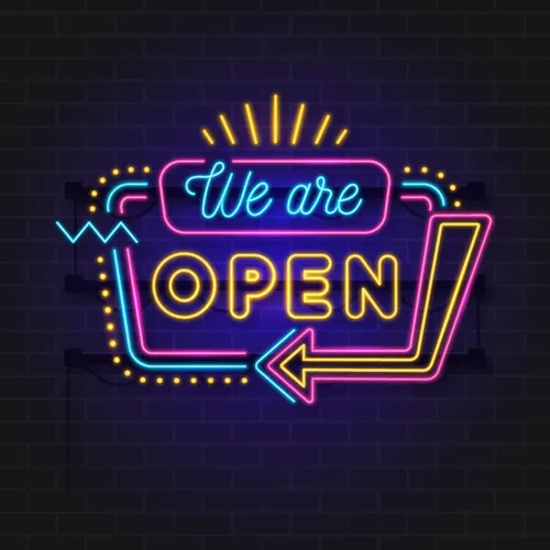 We Are Open Modern Neon Sign - Custom Stickers Now