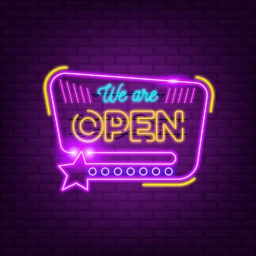 We Are Open With Star Icon Neon Sign - Custom Stickers Now