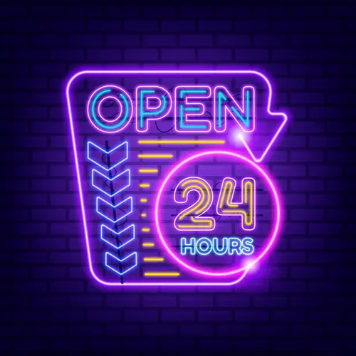 Retro Open 24 Hours Neon Sign - Custom Stickers Now