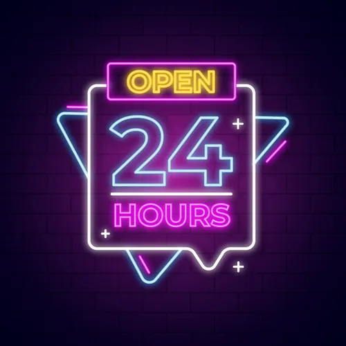 Open 24 Hours with Abstract Shapes Neon Sign - Custom Stickers Now