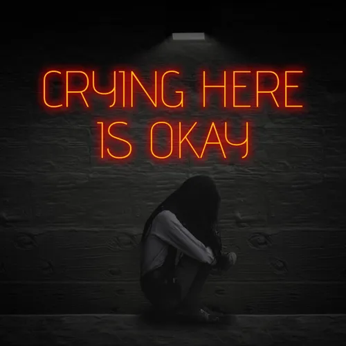 Crying Here Is Okay Neon Sign - Custom Stickers Now