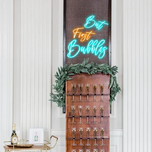 But First Bubbles Wedding Party Neon Sign - Custom Stickers Now