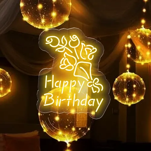 Happy Birthday Floral Neon Sign - Custom Stickers Now