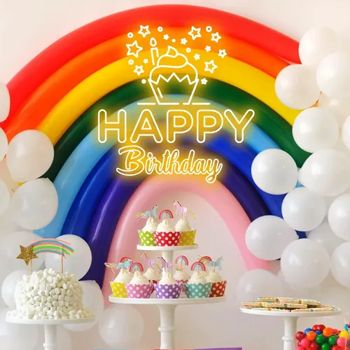 Happy Birthday Cupcake Neon Sign - Custom Stickers Now