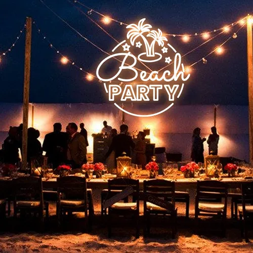 Beach Party Neon Sign - Custom Stickers Now