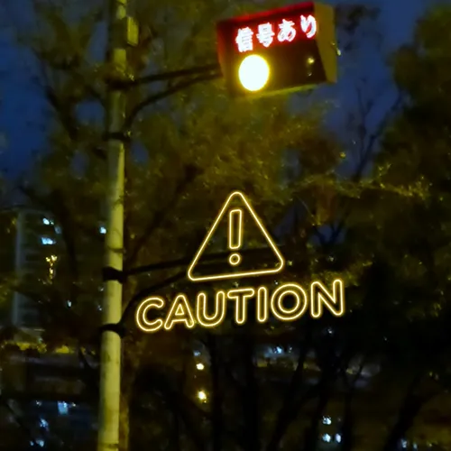 Caution Neon Sign - Custom Stickers Now