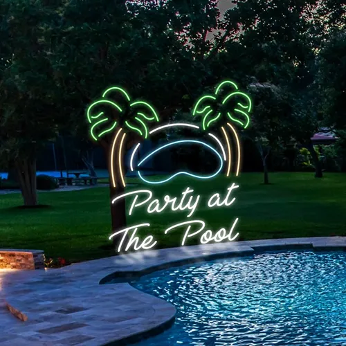 Party At The Pool Neon Sign - Custom Stickers Now
