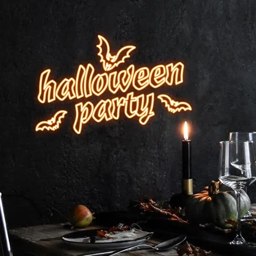 Halloween Night Typography Neon Sign - Custom Stickers Now