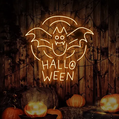 Halloween Bat Neon Sign - Custom Stickers Now