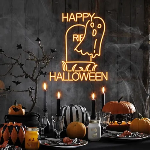 Happy Halloween Ghost Neon Sign - Custom Stickers Now