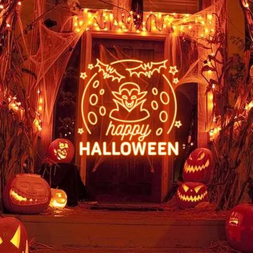 Happy Halloween Dracula Neon Sign - Custom Stickers Now