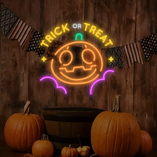 Trick or Treat Neon Sign - Custom Stickers Now