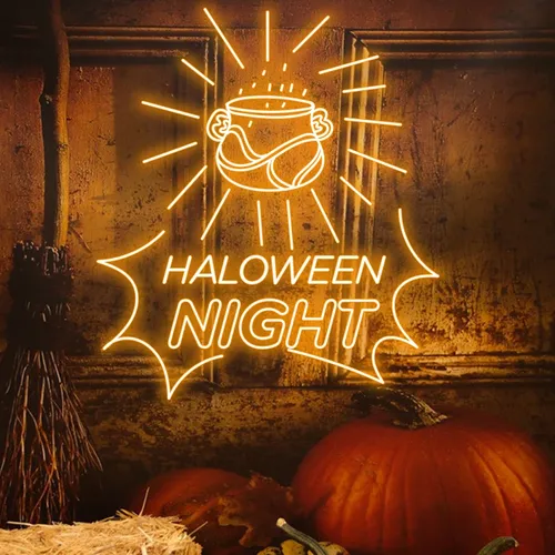 Halloween Night Neon Sign - Custom Stickers Now