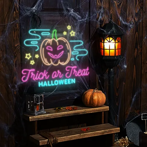 Trick or Treat Halloween Neon Sign - Custom Stickers Now