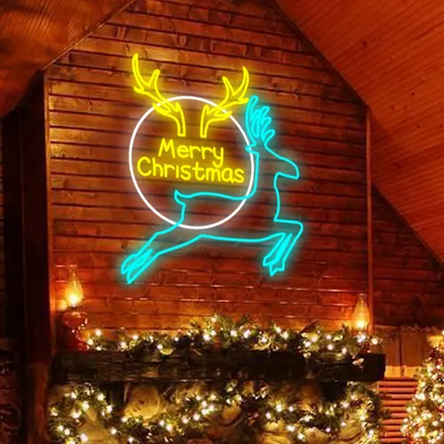 Merry Christmas Deer Neon Sign - Custom Stickers Now