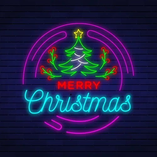 Merry Christmas Flower Tree Neon Sign - Custom Stickers Now