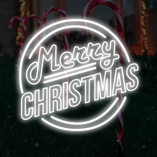 Merry Christmas Double Circle Text Neon Sign - Custom Stickers Now