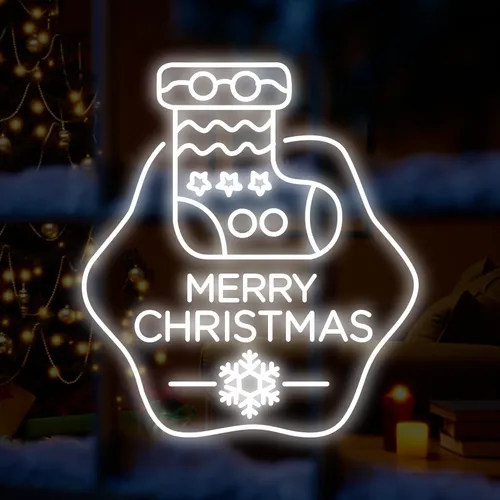 Merry Christmas Handmade Sock Neon Sign - Custom Stickers Now