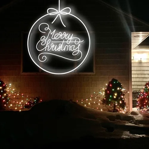 Merry  Christmas Circle Typography Neon Sign - Custom Stickers Now