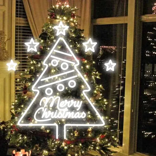 Merry Christmas Big Tree Art Neon Sign - Custom Stickers Now