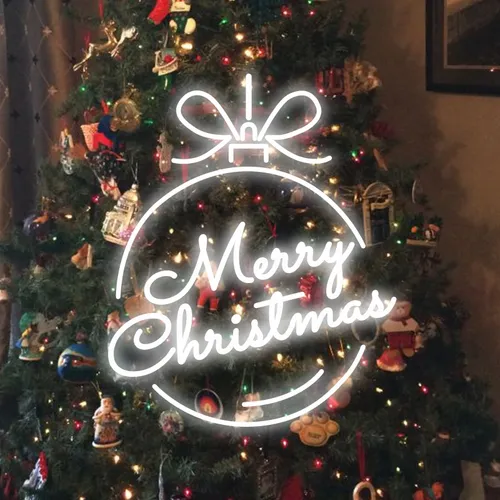 Merry Christmas Circle Text Neon Sign - Custom Stickers Now
