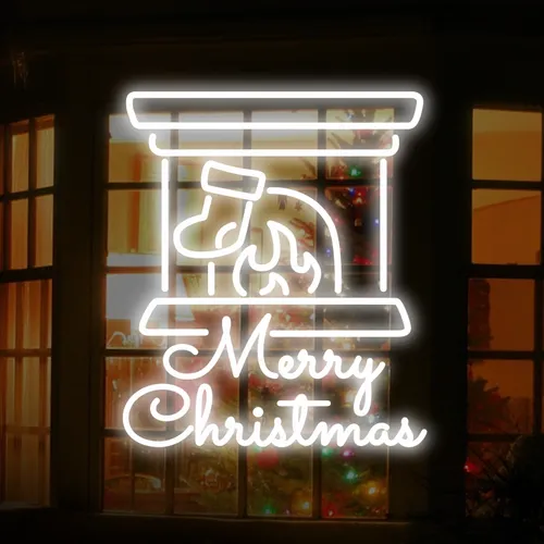 Merry Christmas Chimney Neon Sign - Custom Stickers Now