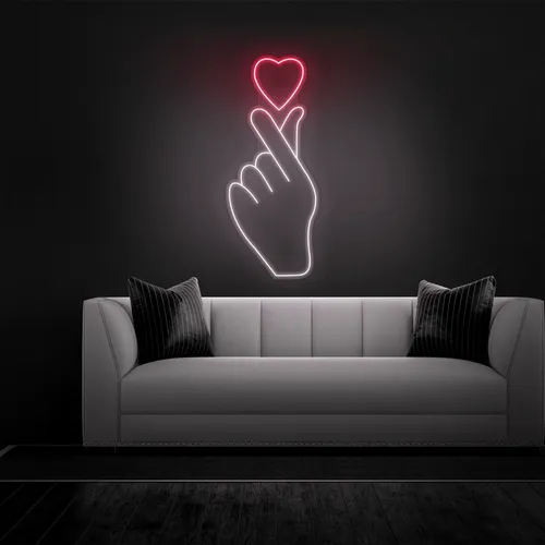 Finger Heart Neon Sign - Custom Stickers Now