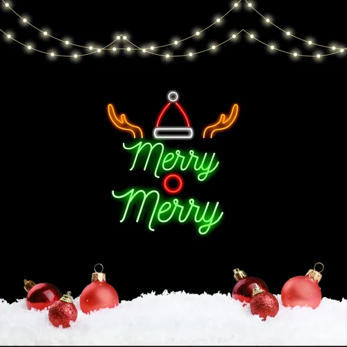 Merry Merry Deer Neon Sign - Custom Stickers Now