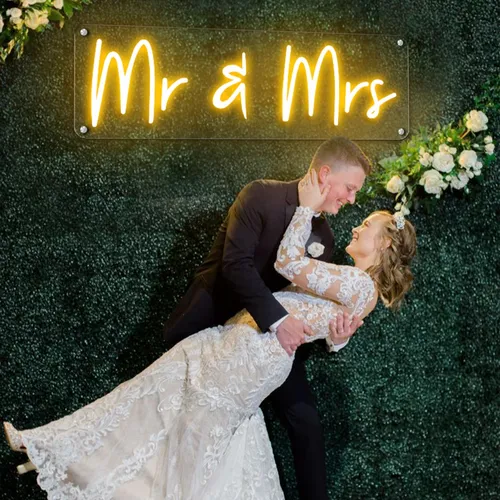 Mr & Mrs Neon Sign - Custom Stickers Now