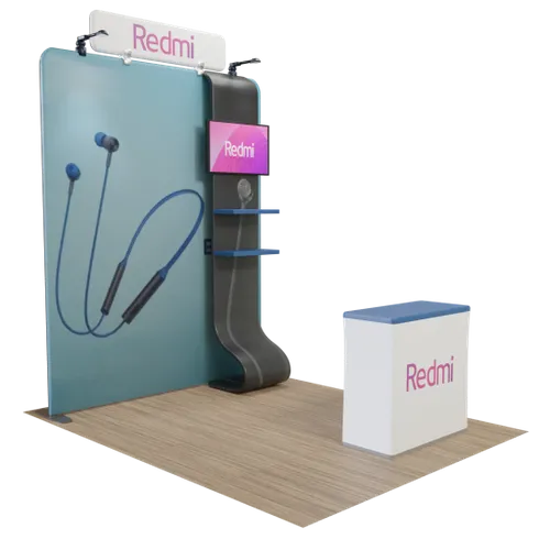 Custom Media Display with TV Stand Tension Fabric 8' x 8' - Custom Stickers Now