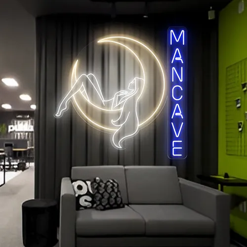Moon Woman Mancave Neon Sign - Custom Stickers Now