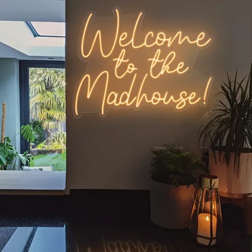 Welcome To The Madhouse Neon Sign - Custom Stickers Now