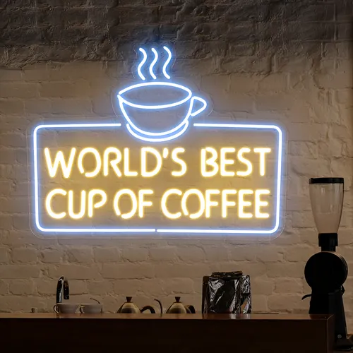 World's Best Cup of Coffee Neon Sign - Custom Stickers Now