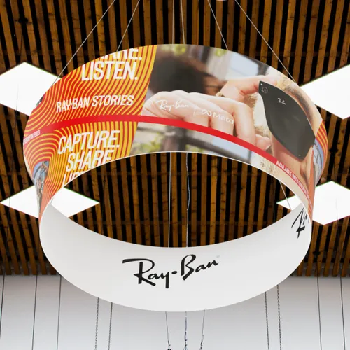 Custom Tapered Circle Personalized Trade Show Hanging Signs - Custom Stickers Now