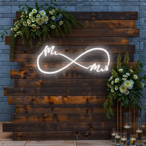 Mr and Mrs Infinity Wedding Neon Sign - Custom Stickers Now