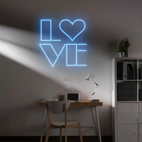 Love Blue Neon Sign - Custom Stickers Now