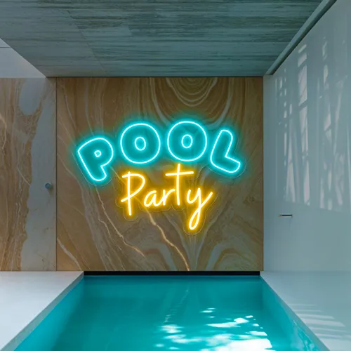 Pool Party Large Neon Sign - Custom Stickers Now
