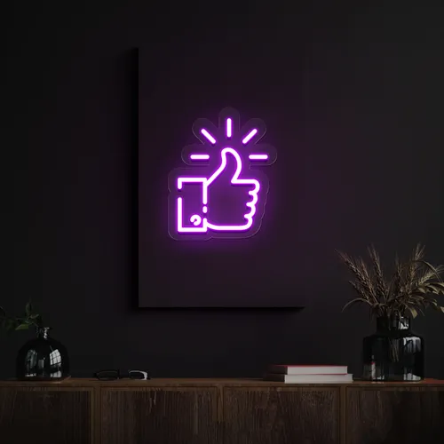 Purple Thumbs Up Neon Sign - Custom Stickers Now