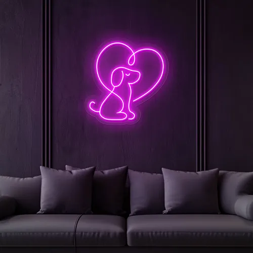 Scribble Dog Heart Neon Sign - Custom Stickers Now