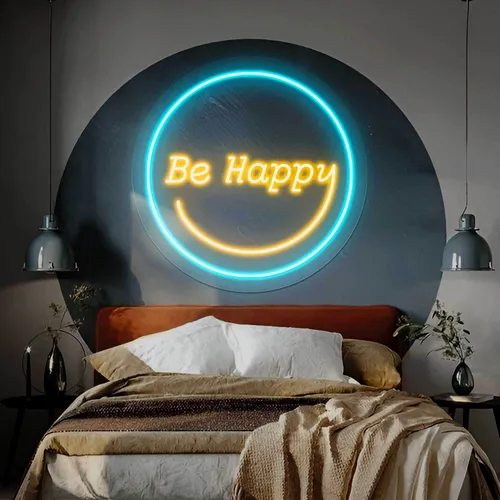 Be Happy Neon Sign - Custom Stickers Now