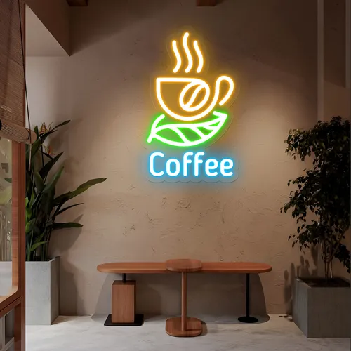Café Glow Coffee Mug Neon Sign - Custom Stickers Now
