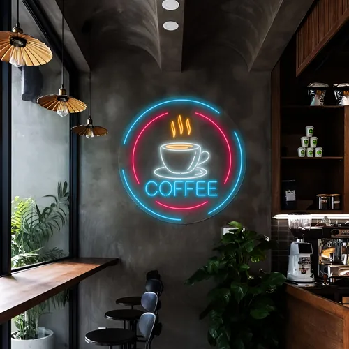 Steaming Cup Coffee Neon Sign - Custom Stickers Now